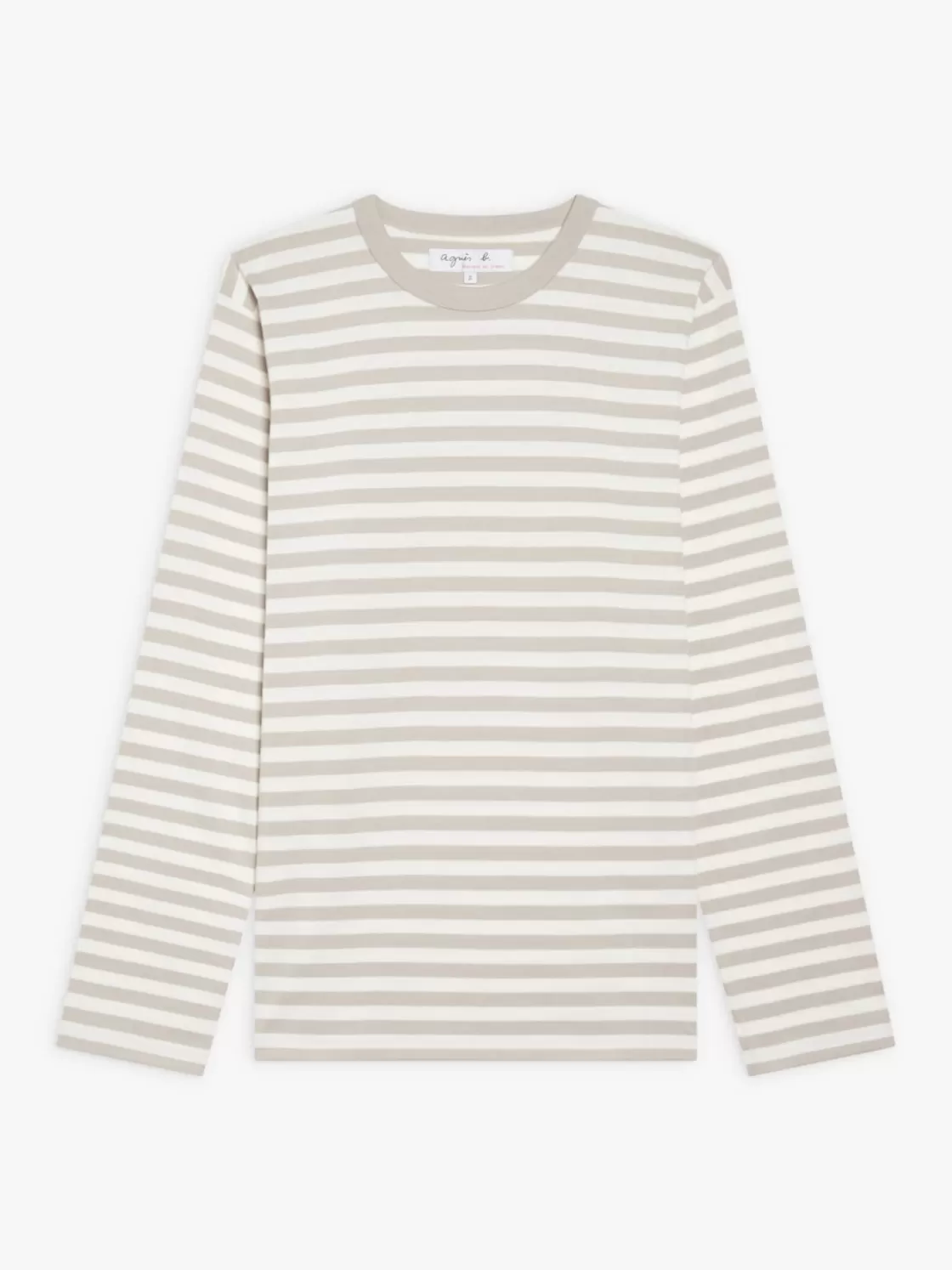 agnès b. T-Shirts & Polos<Beige Cotton Striped Mark T-shirt