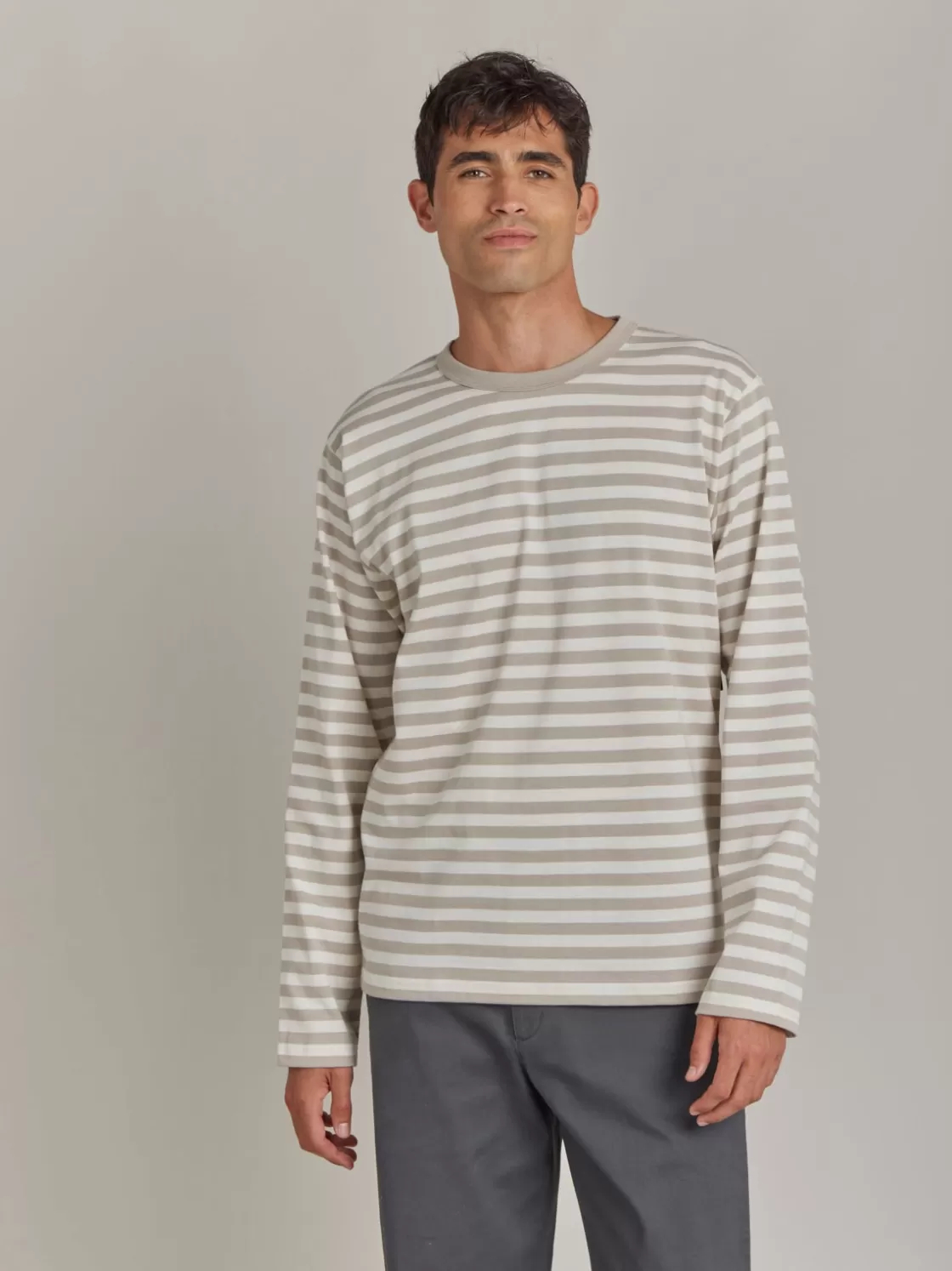 agnès b. T-Shirts & Polos<Beige Cotton Striped Mark T-shirt