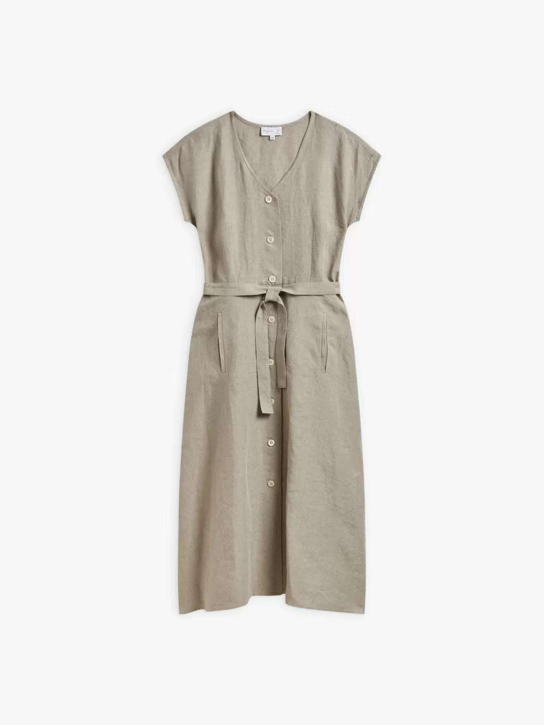 Women agnès b. Dresses<Beige Linen Tie-belt Dress