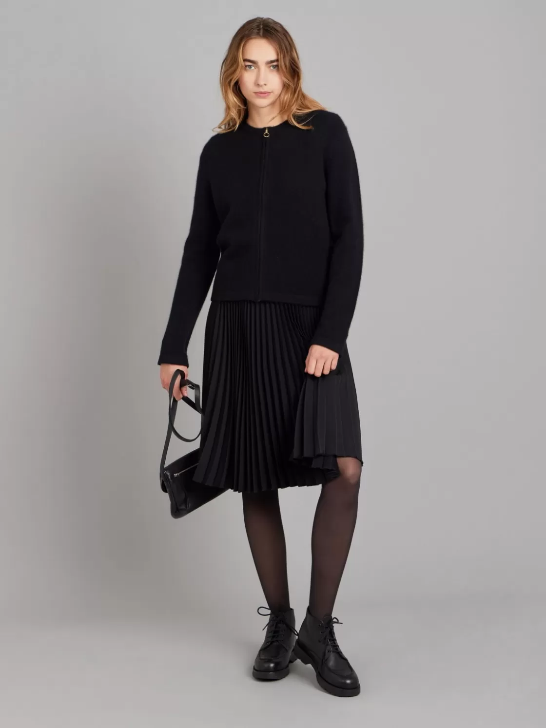 Women agnès b. Cardigans<Black 100% Cashmere Zip Cardigan