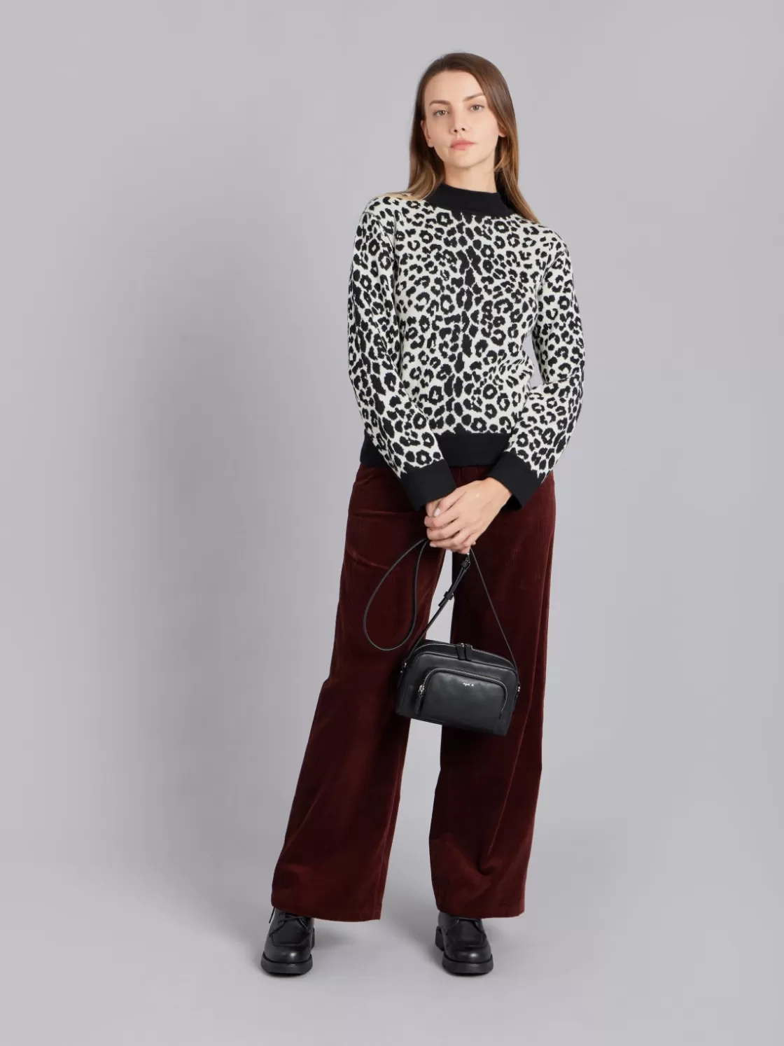 Women agnès b. Sweaters<Black Alpaga Reversible Leopard Jumper