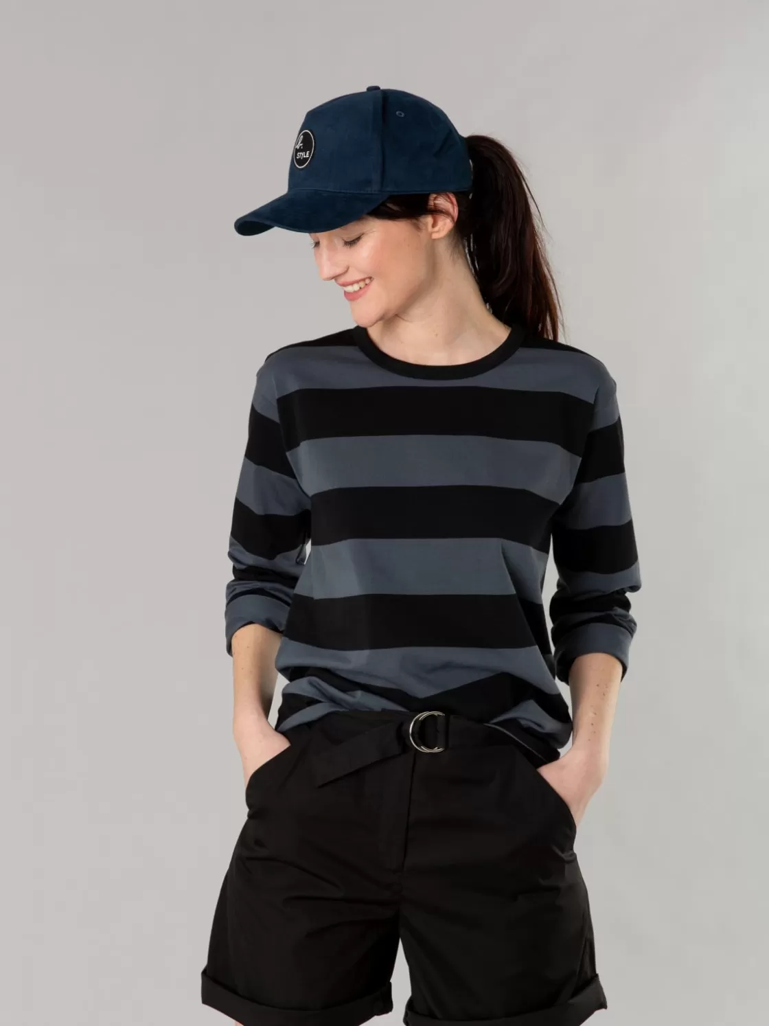 Women agnès b. T-Shirts & Tank Tops<Black And Gray Cotton Cool Wide Stripes T-shirt