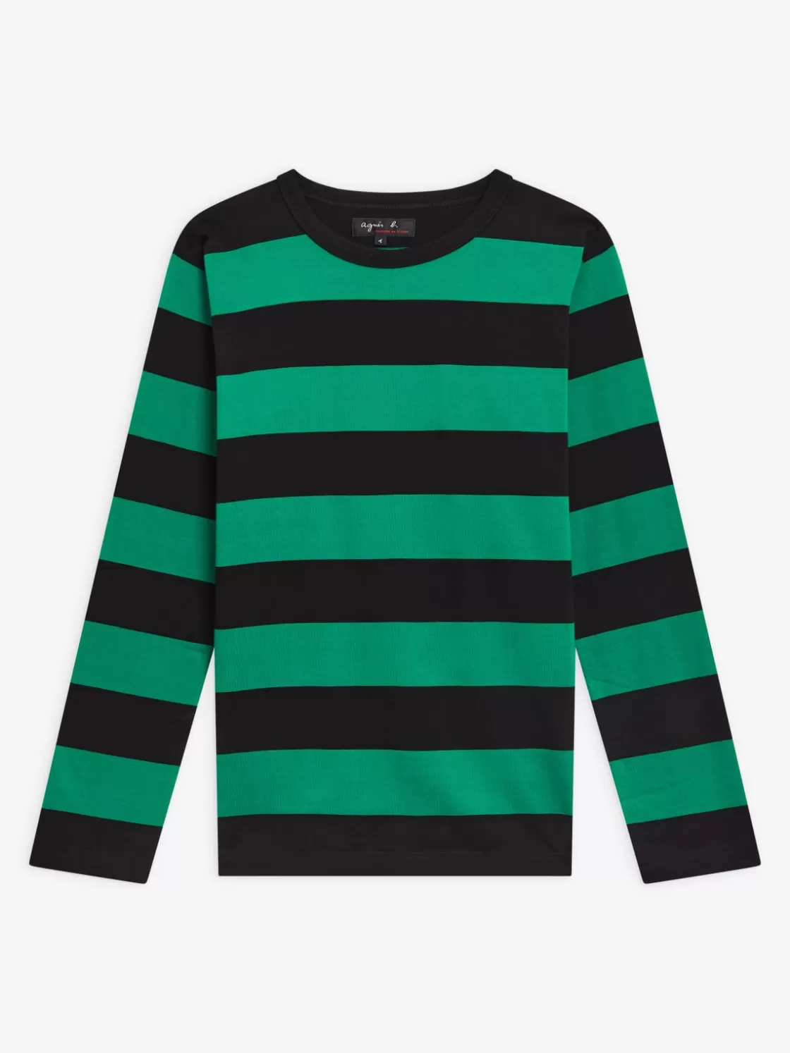 Women agnès b. T-Shirts & Tank Tops<Black And Green Cotton Cool Wide Stripes T-shirt