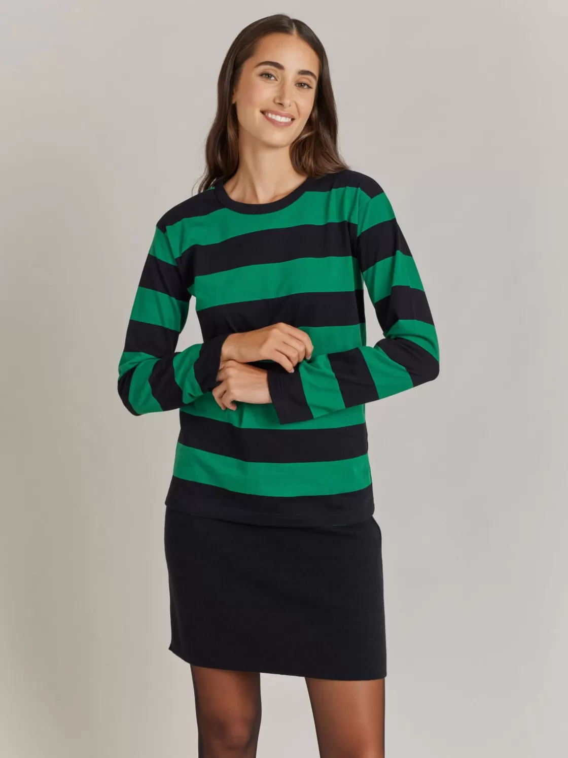 Women agnès b. T-Shirts & Tank Tops<Black And Green Cotton Cool Wide Stripes T-shirt