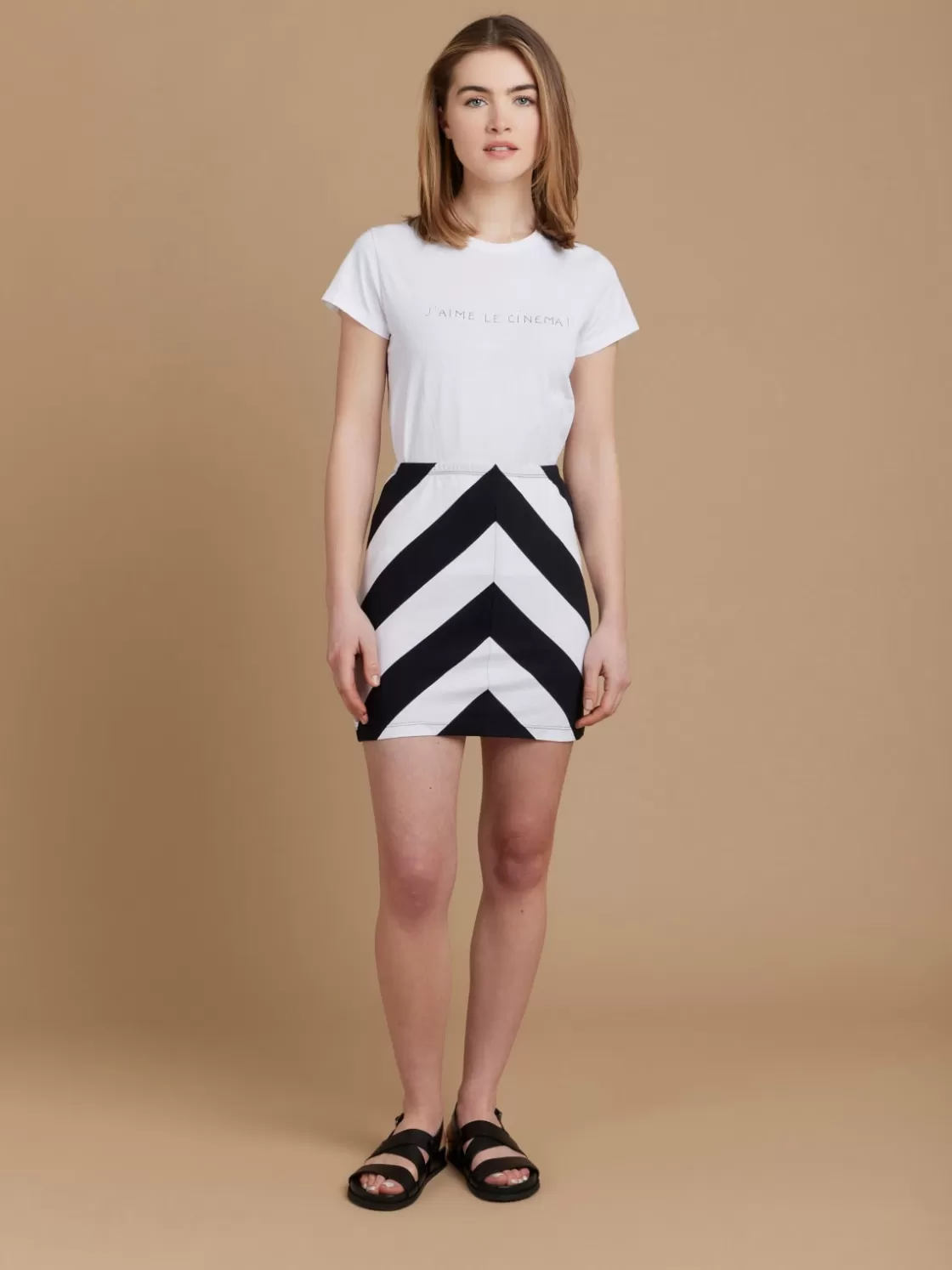 Women agnès b. Skirts & Shorts<Black And White Striped Graphique Mini Skirt