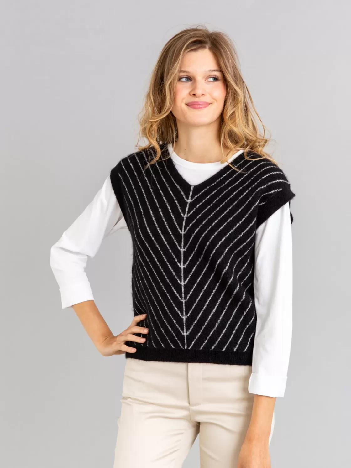 Women agnès b. Sweaters<Black And White Striped Mohair Diag Sweater