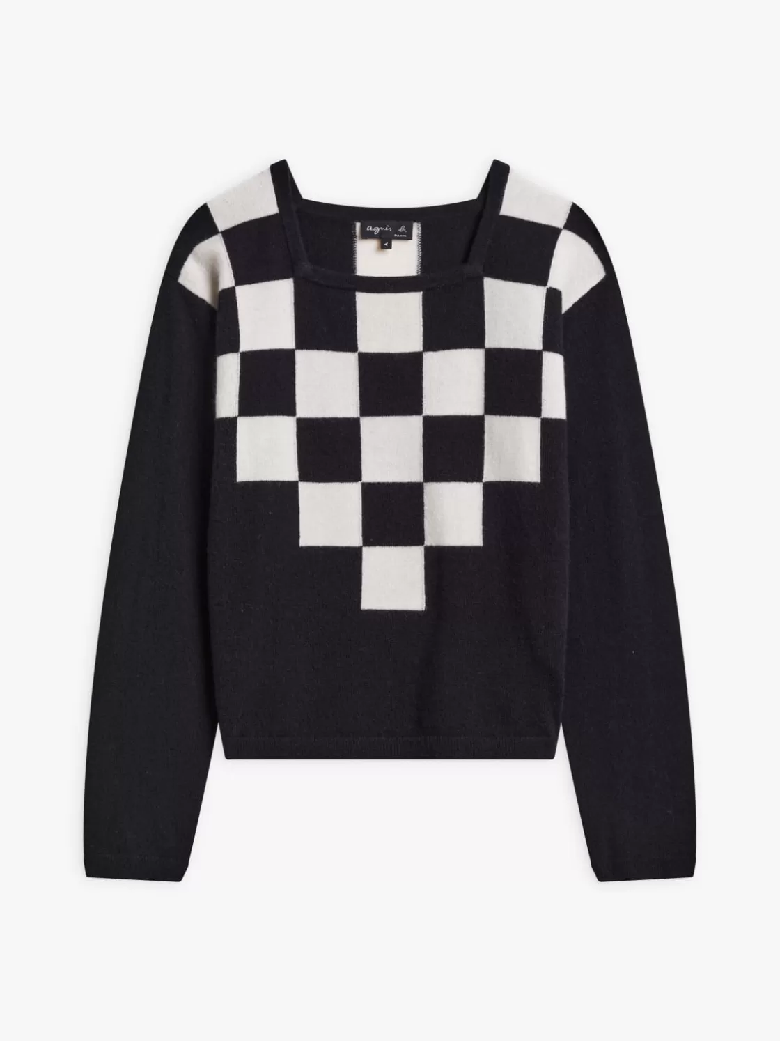 Women agnès b. Cardigans | Sweaters<Black Cashmere Checkerboard Print Sweater