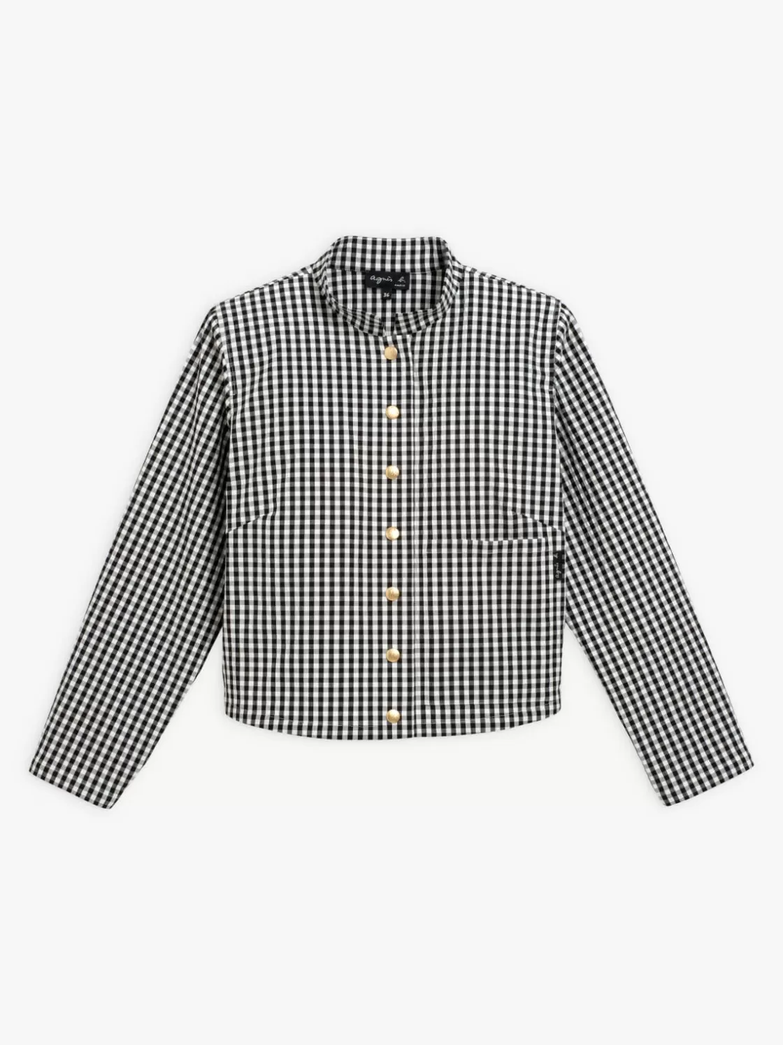 Women agnès b. Tops & Shirts<Black Check Print Shirt Jacket