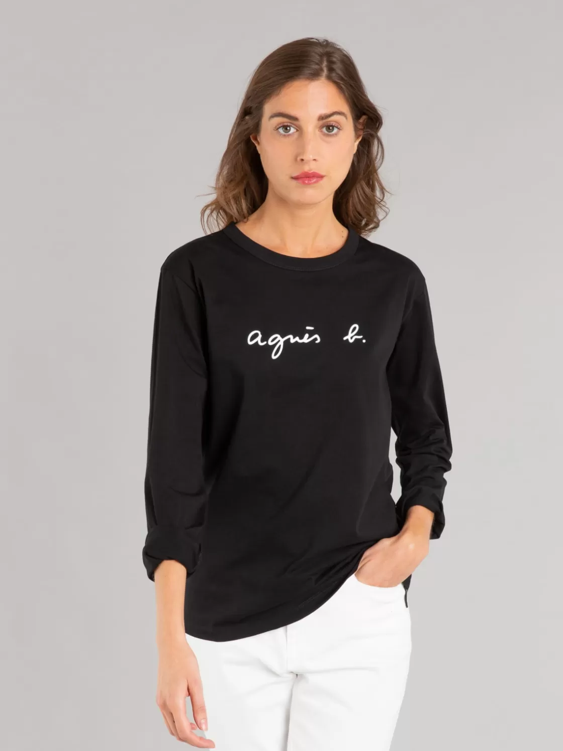 Women agnès b. T-Shirts & Tank Tops<Black Cotton Cool "" Logo T-shirt