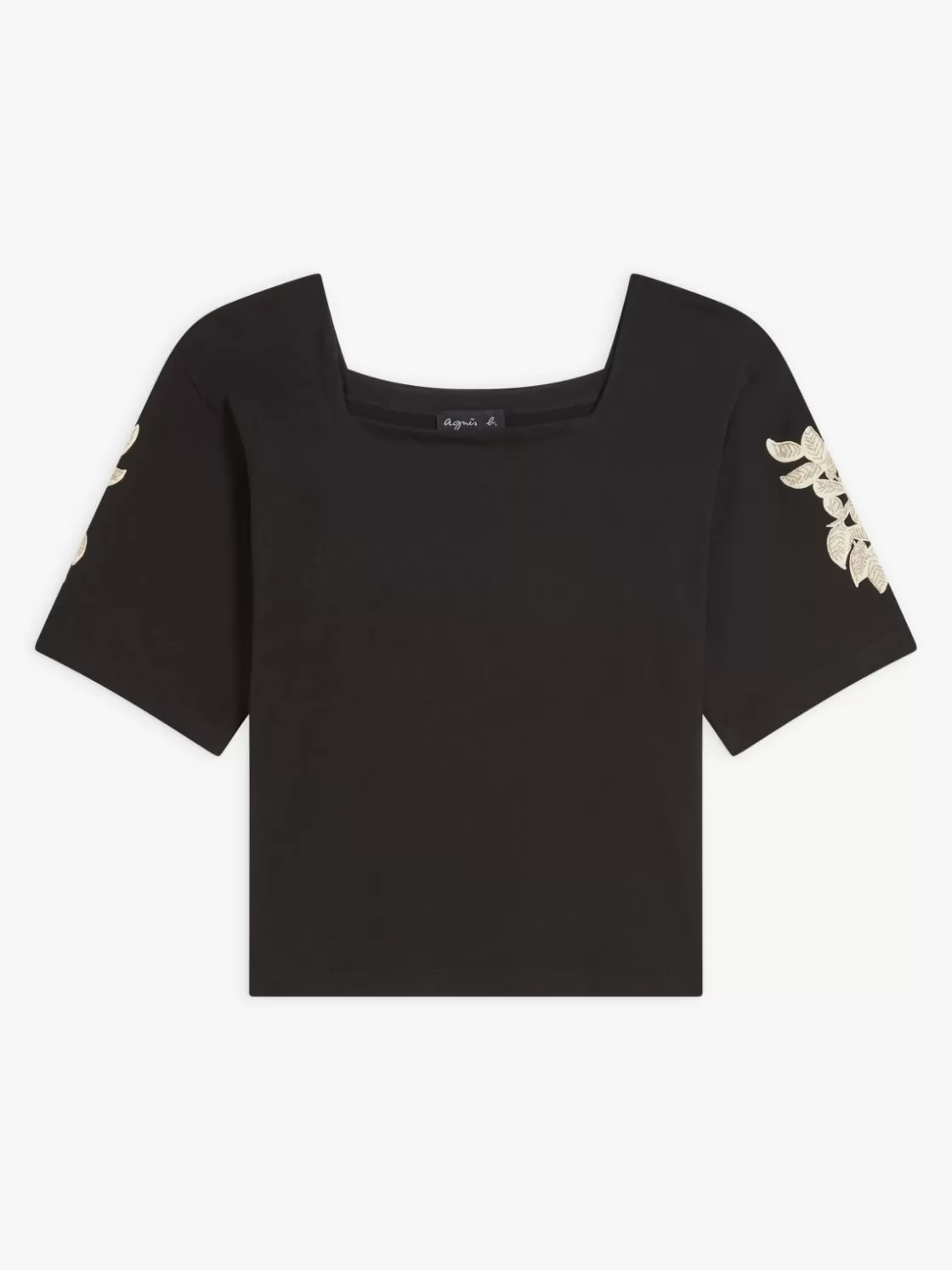 Women agnès b. T-Shirts & Tank Tops<Black Cotton Elbow-length Sleeves Carré Top