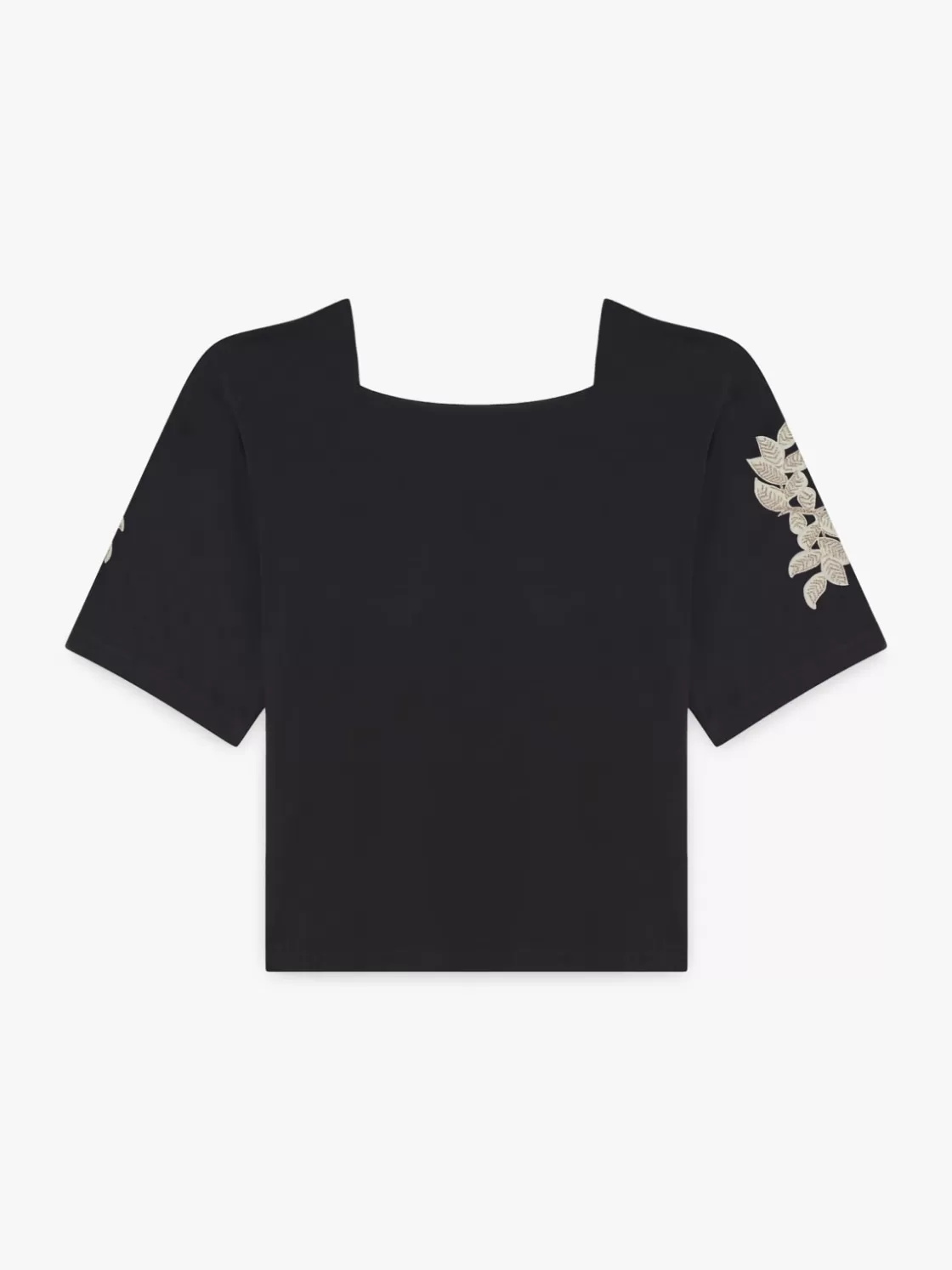 Women agnès b. T-Shirts & Tank Tops<Black Cotton Elbow-length Sleeves Carré Top