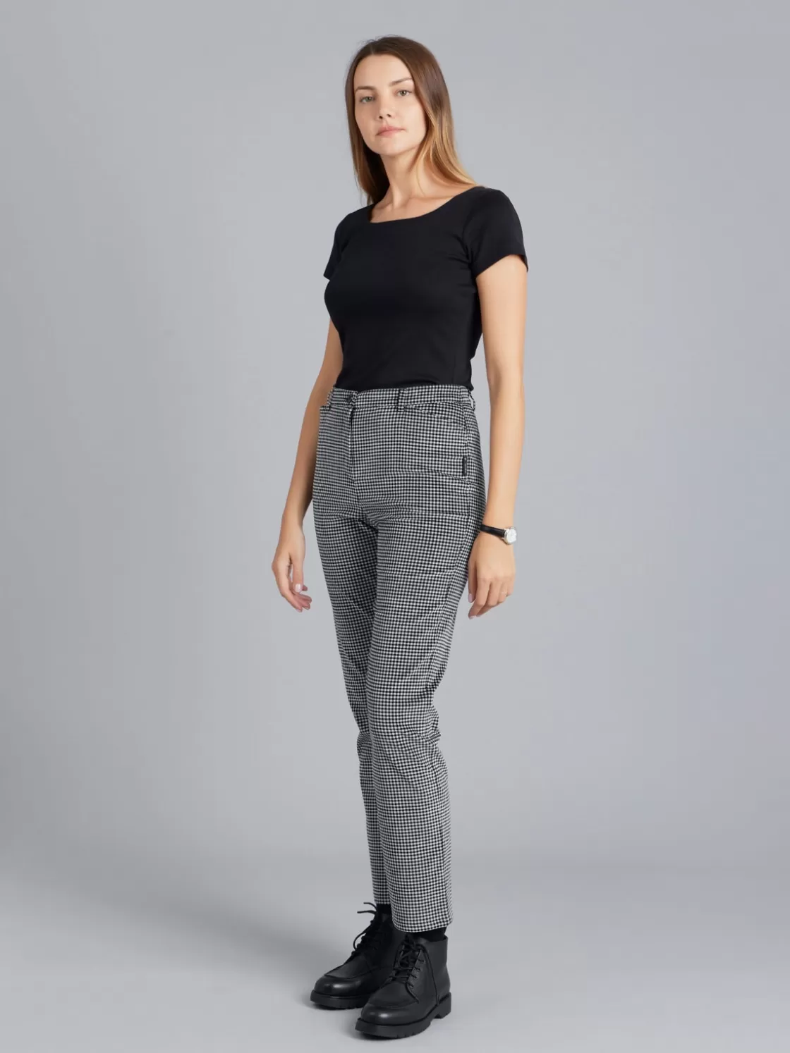 Women agnès b. Pants & Jeans<Black Cotton Gingham Print Elvy Pants