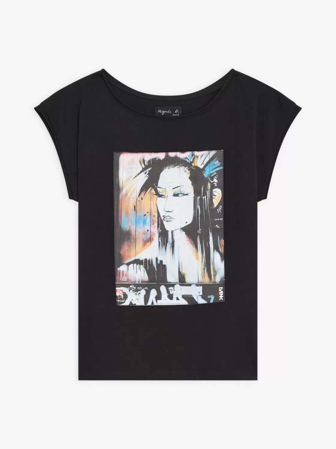 Women agnès b. Artist's Collection | T-Shirts & Tank Tops<Black Cotton Jersey Artist Dan Kitchener Fragile T-shirt