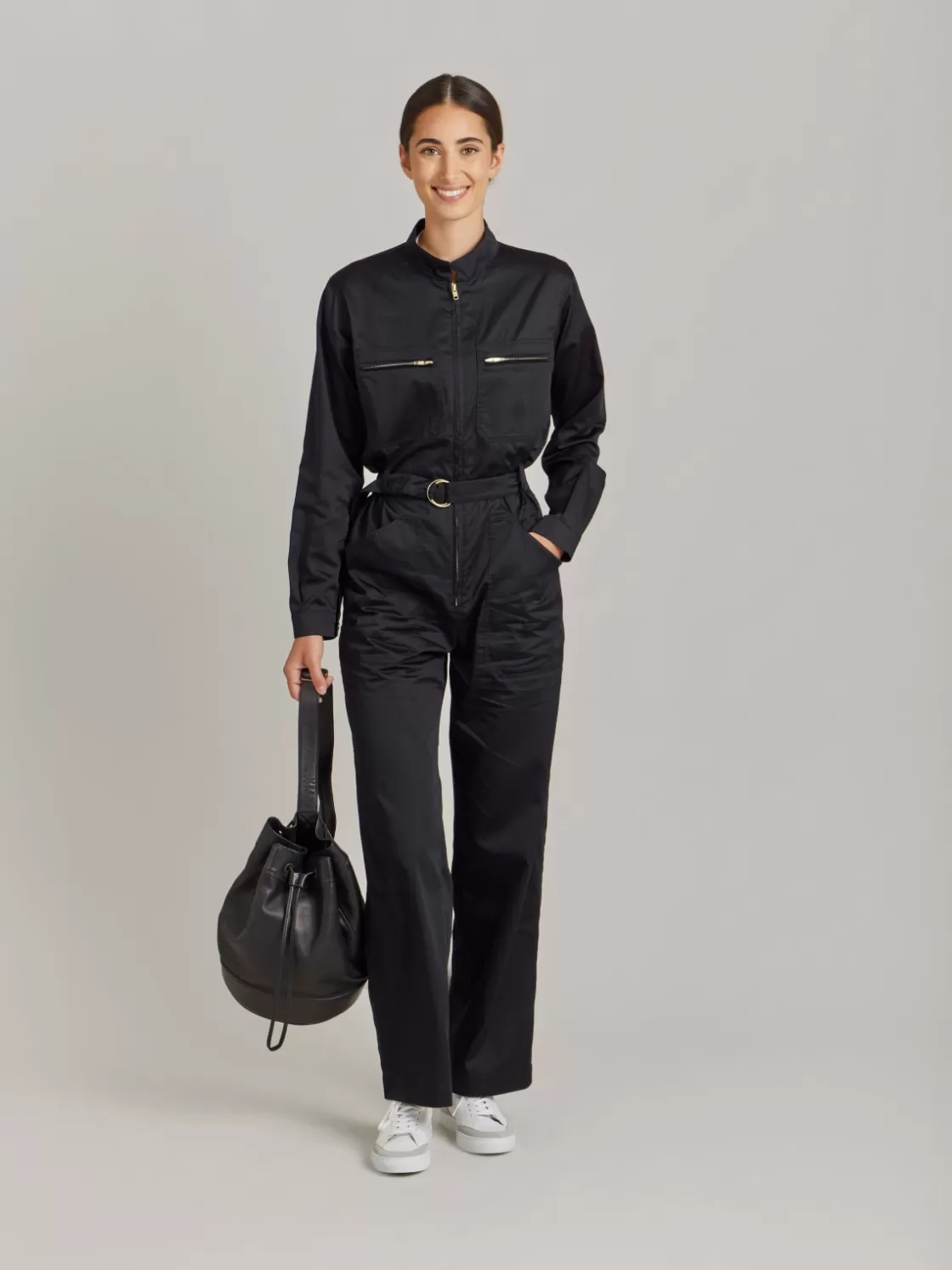 Women agnès b. Jumpsuits | Pants & Jeans<Black Cotton Satin Jumpsuit