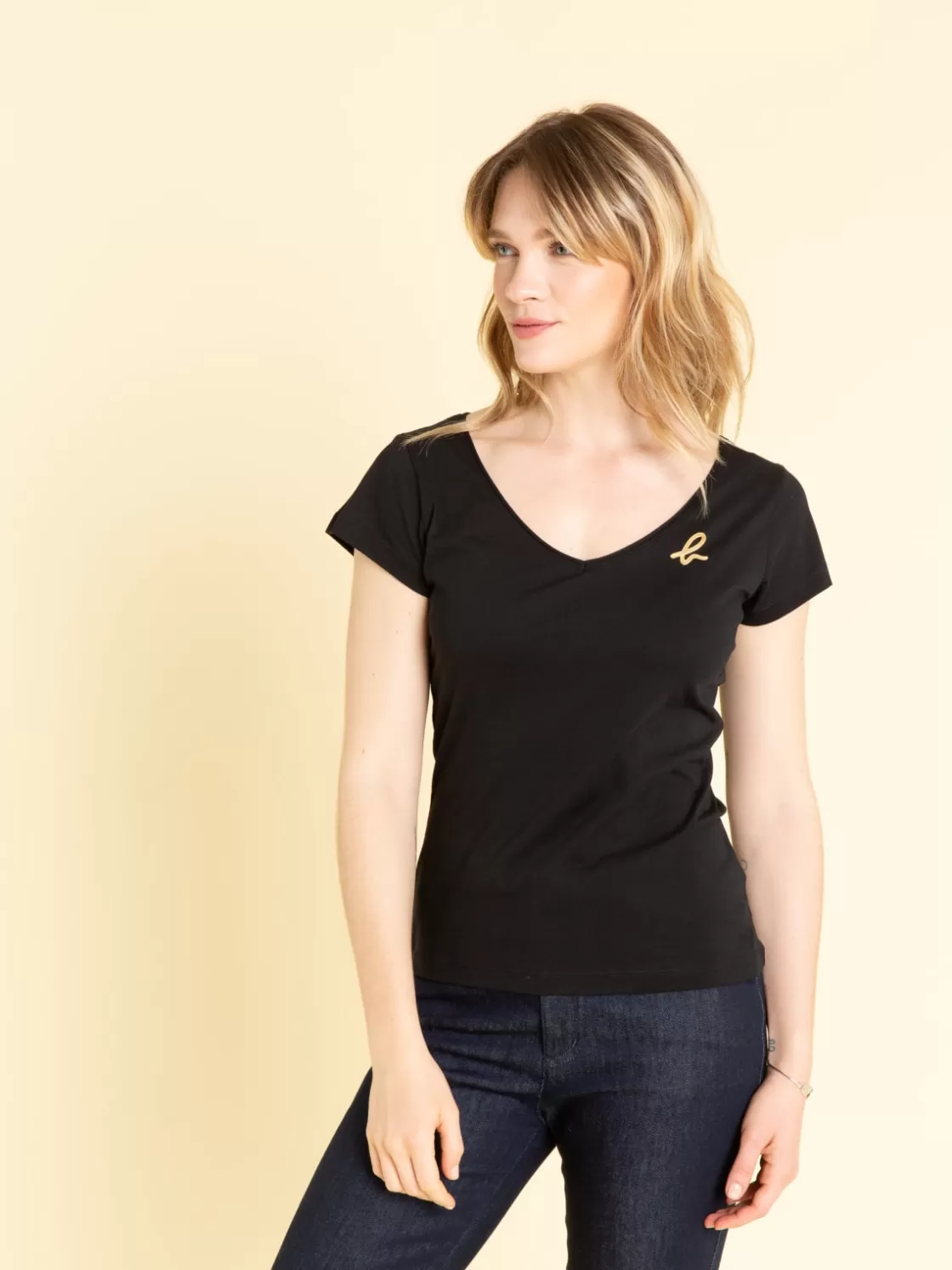 Women agnès b. T-Shirts & Tank Tops<Black Cotton Short-sleeve Harpe T-shirt