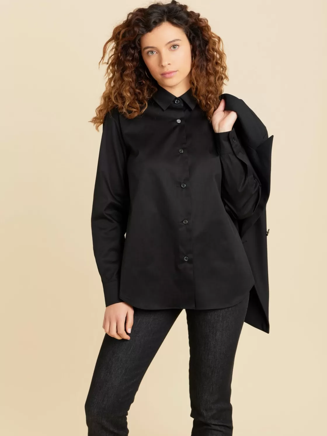 Women agnès b. Tops & Shirts<Black Cotton Twill Shirt