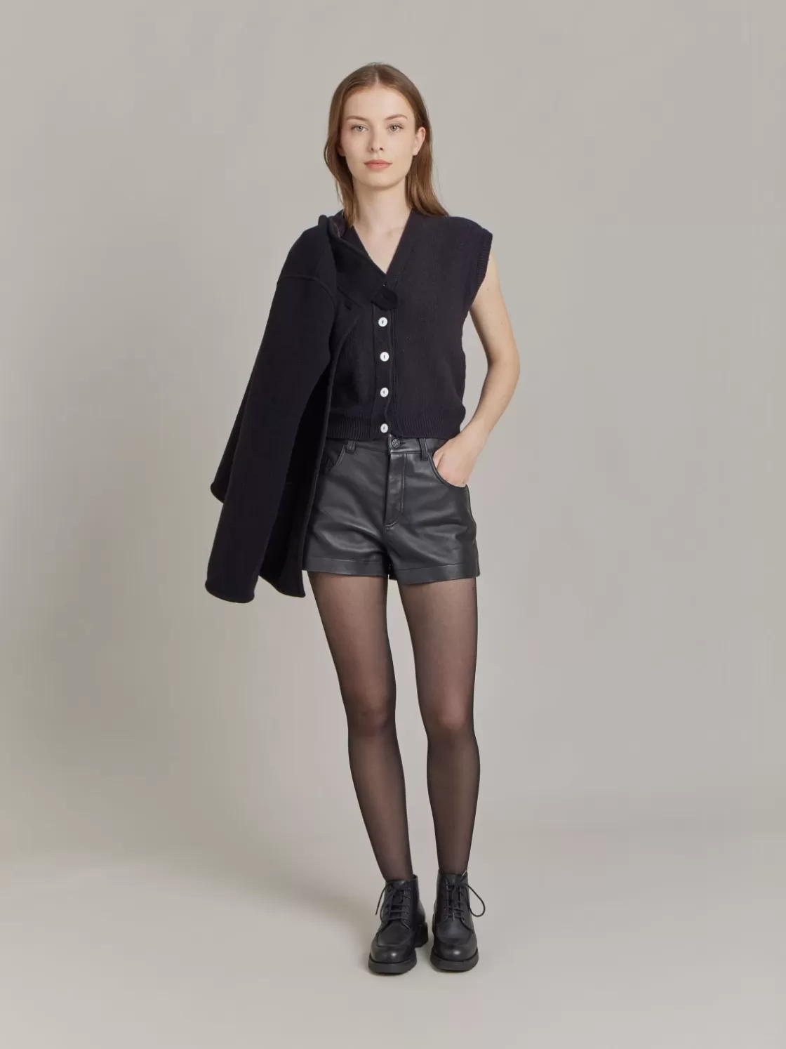 Women agnès b. Sweaters<Black Cotton Vest Cardigan