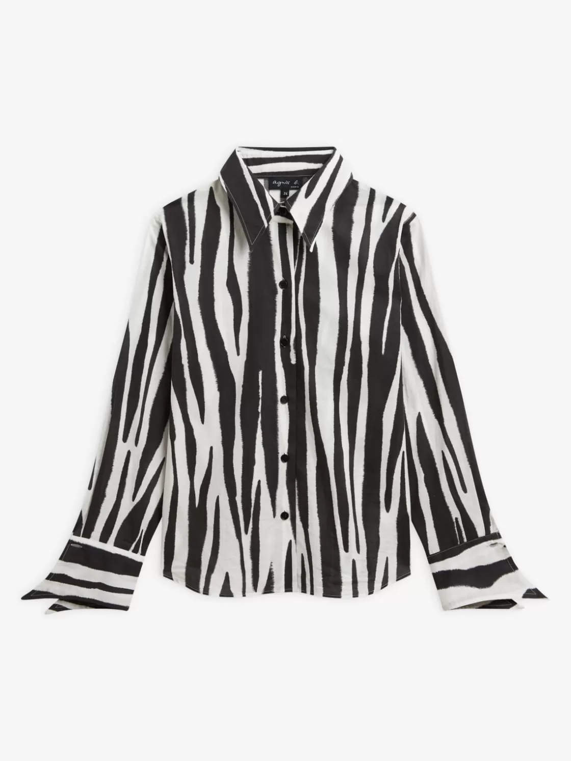 Women agnès b. Tops & Shirts<Black Cotton Voile Zebra-striped Printed Shirt