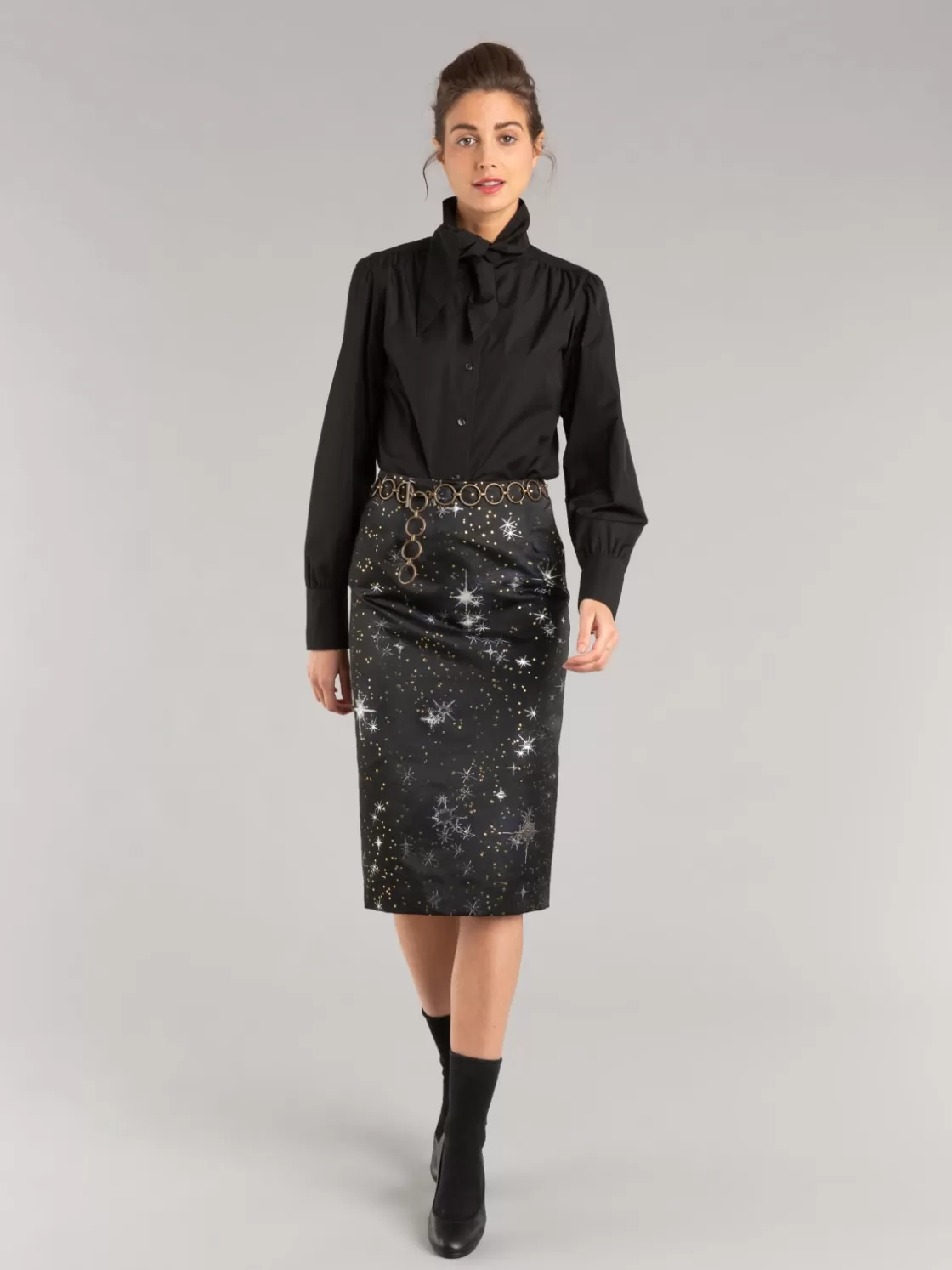 Women agnès b. Skirts & Shorts<Black Jacquard Skirt With Stars Pattern