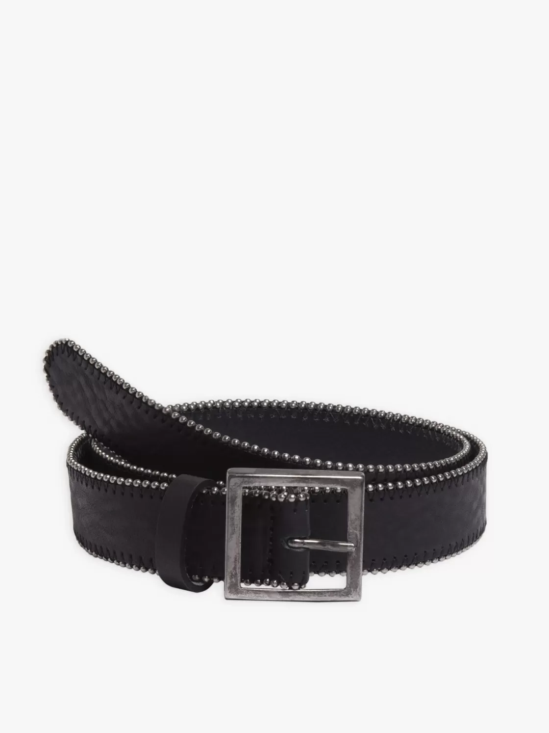 Women agnès b. Belts<Black Leather Belt With Metal Beads