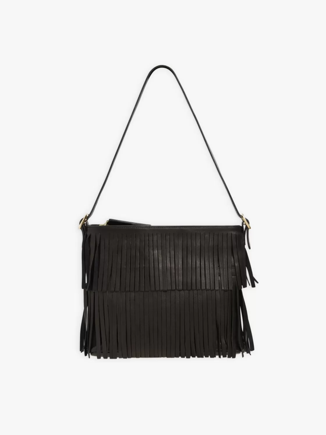 Women agnès b. Shoulder & Crossbody Bags | Large Bags & Tote Bags<Black Leather Carmen Fringe Shoulder Bag