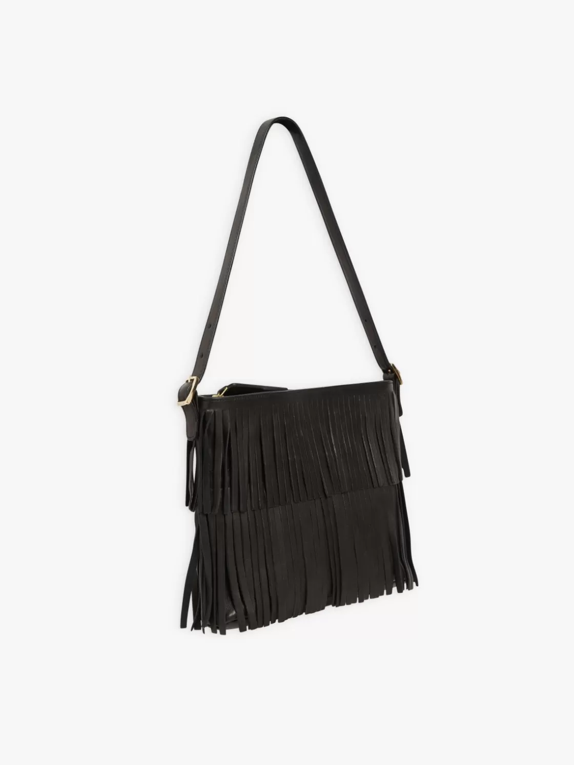 Women agnès b. Shoulder & Crossbody Bags | Large Bags & Tote Bags<Black Leather Carmen Fringe Shoulder Bag