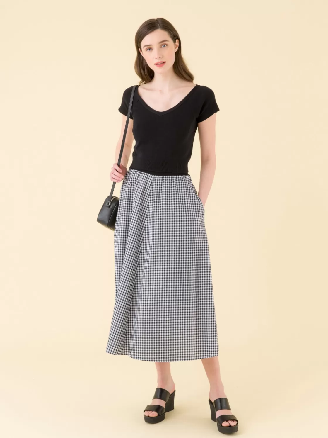 Women agnès b. Skirts & Shorts<Black Long Cotton Gingham Check Skirt