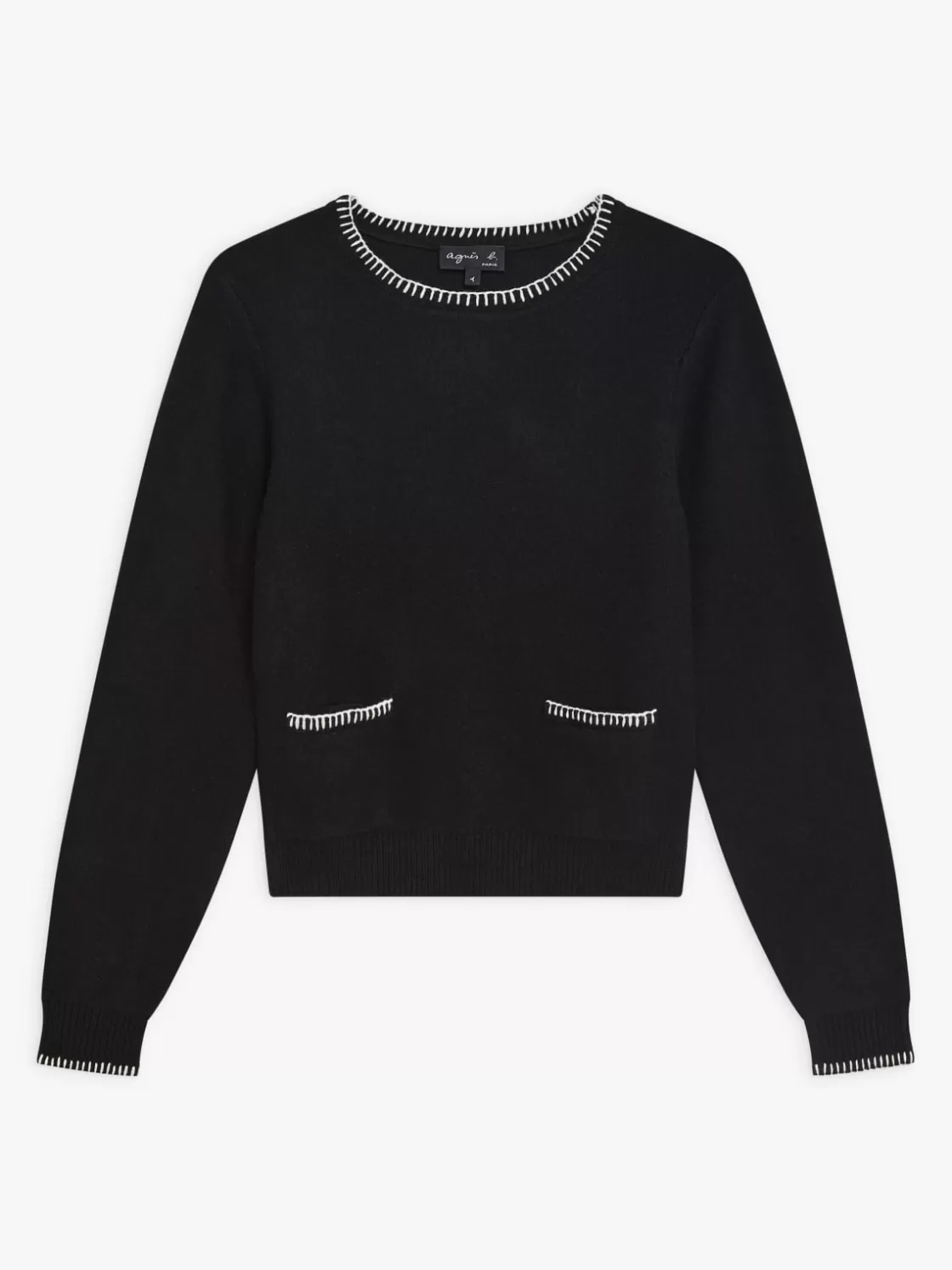 Women agnès b. Sweaters<Black Merino Wool Feston Sweater