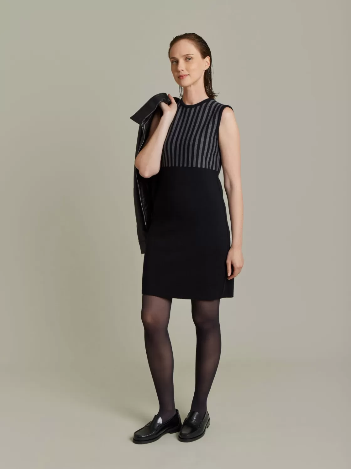 Women agnès b. Dresses<Black Merino Wool Trefle Dress