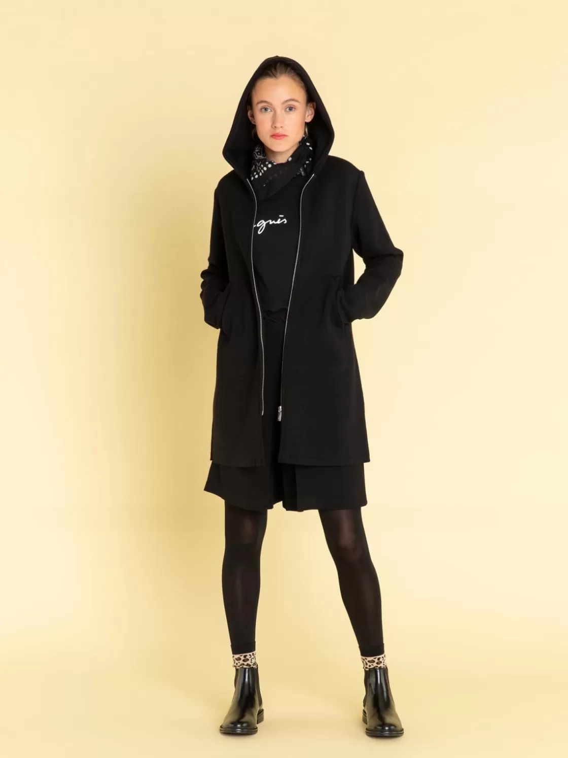 Women agnès b. Jackets & Coats<Black Merino Wool Zipped Coat