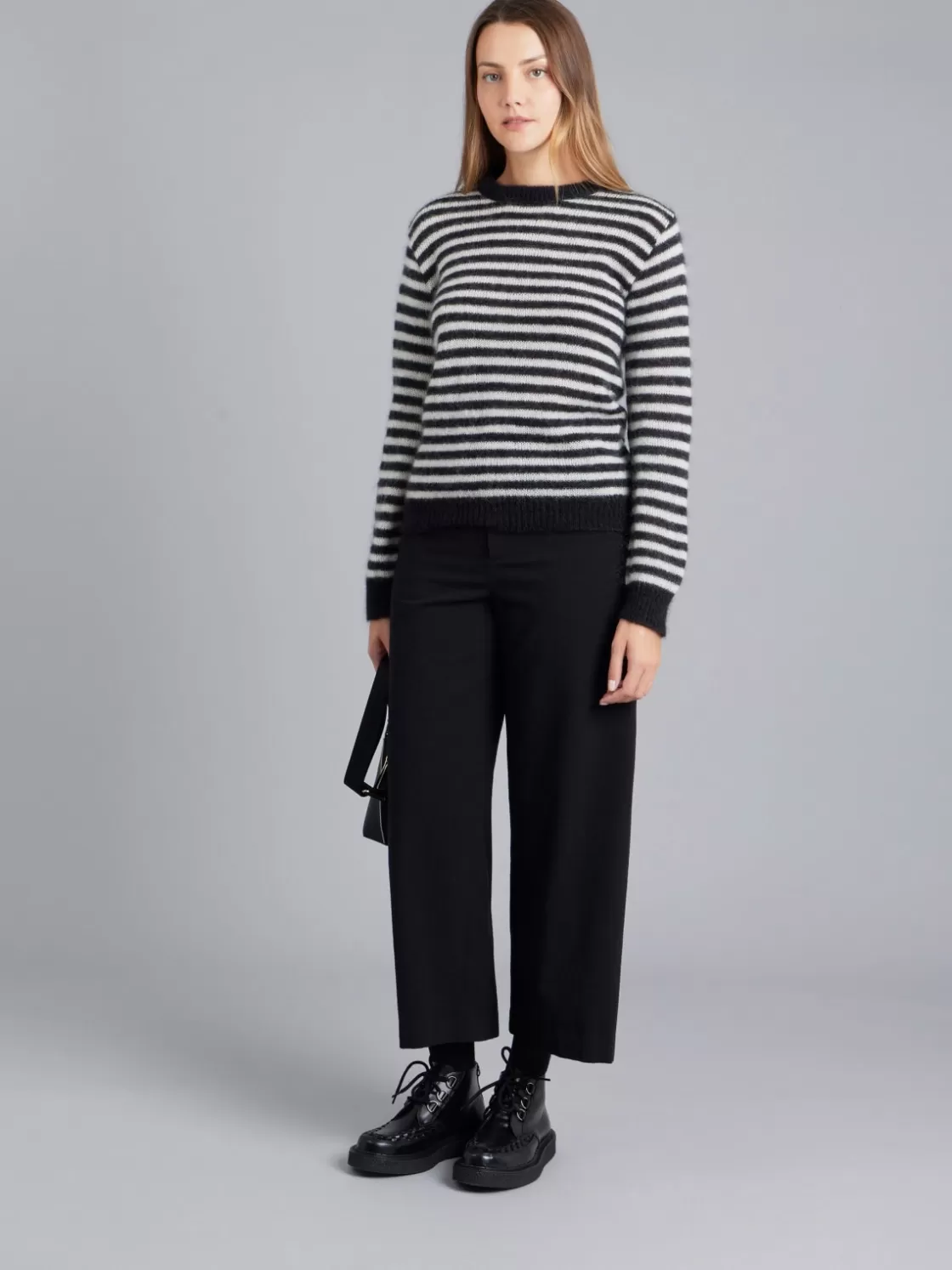 Women agnès b. Sweaters<Black Mohair Striped Sweater