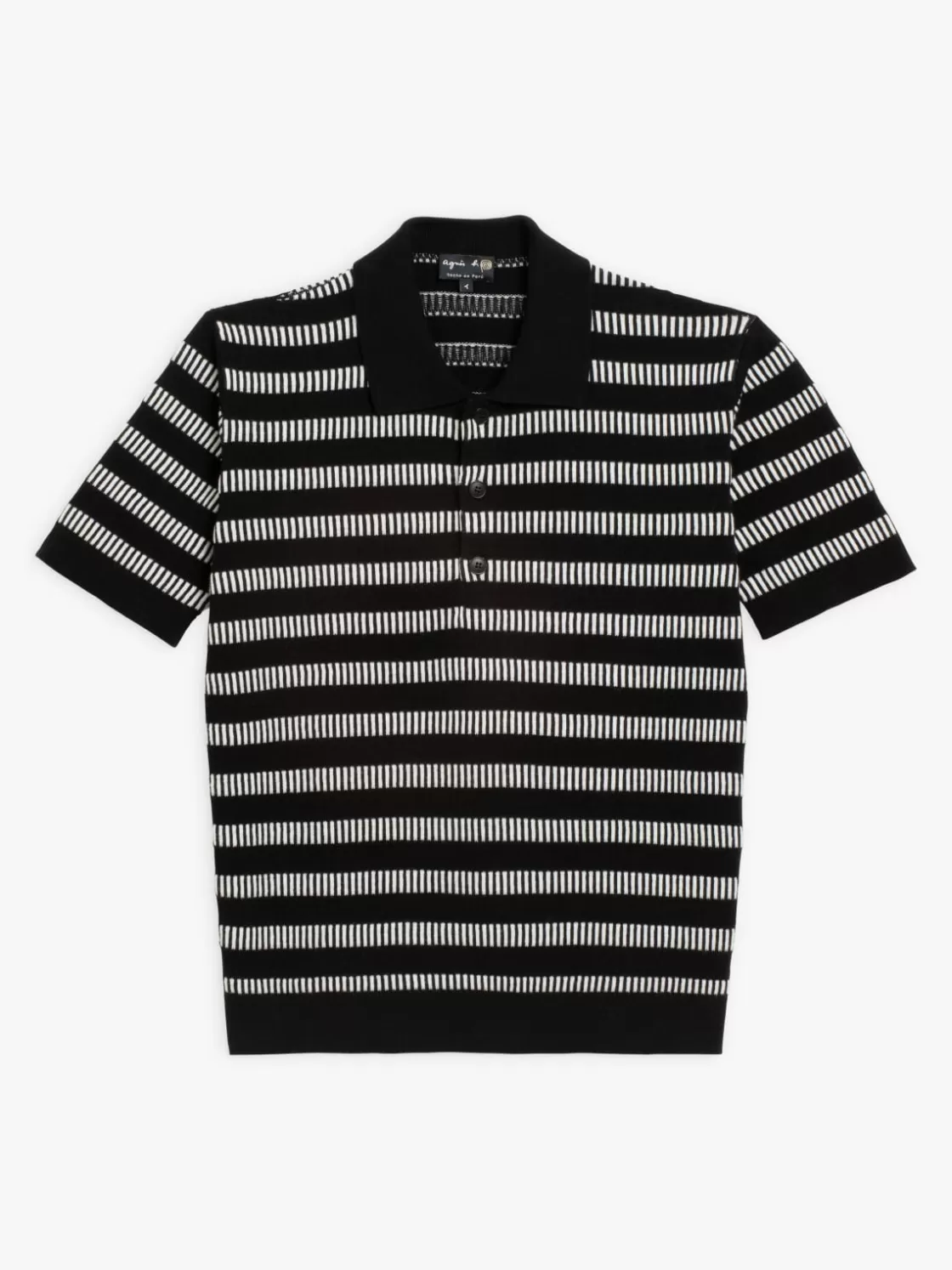 agnès b. Sweaters<Black Piano Polo Shirt In Fancy Striped Cotton