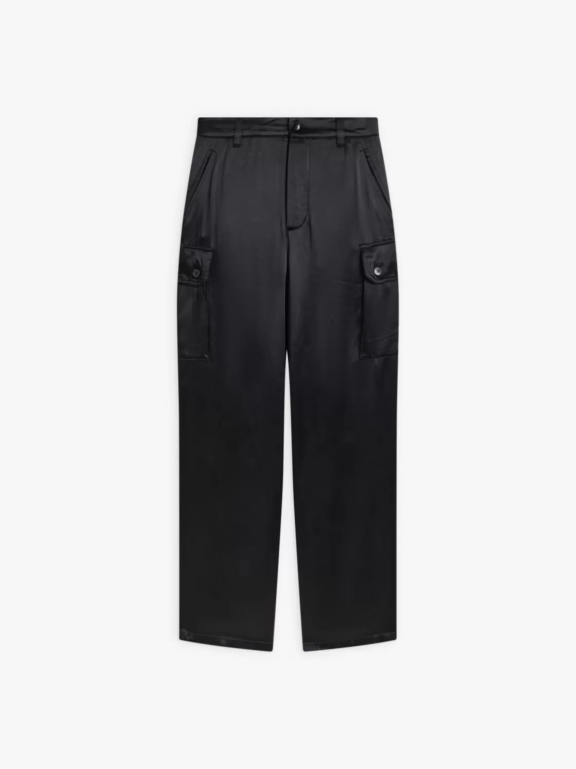 Women agnès b. Pants & Jeans<Black Satin Cargo Pants