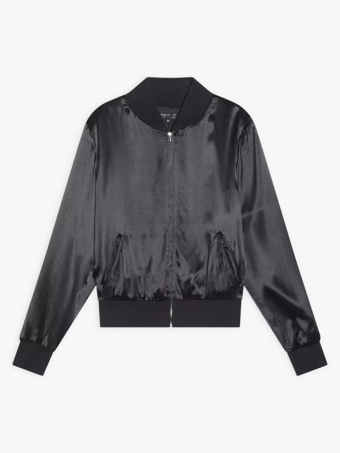 Women agnès b. Jackets & Coats<Black Satin Jacket