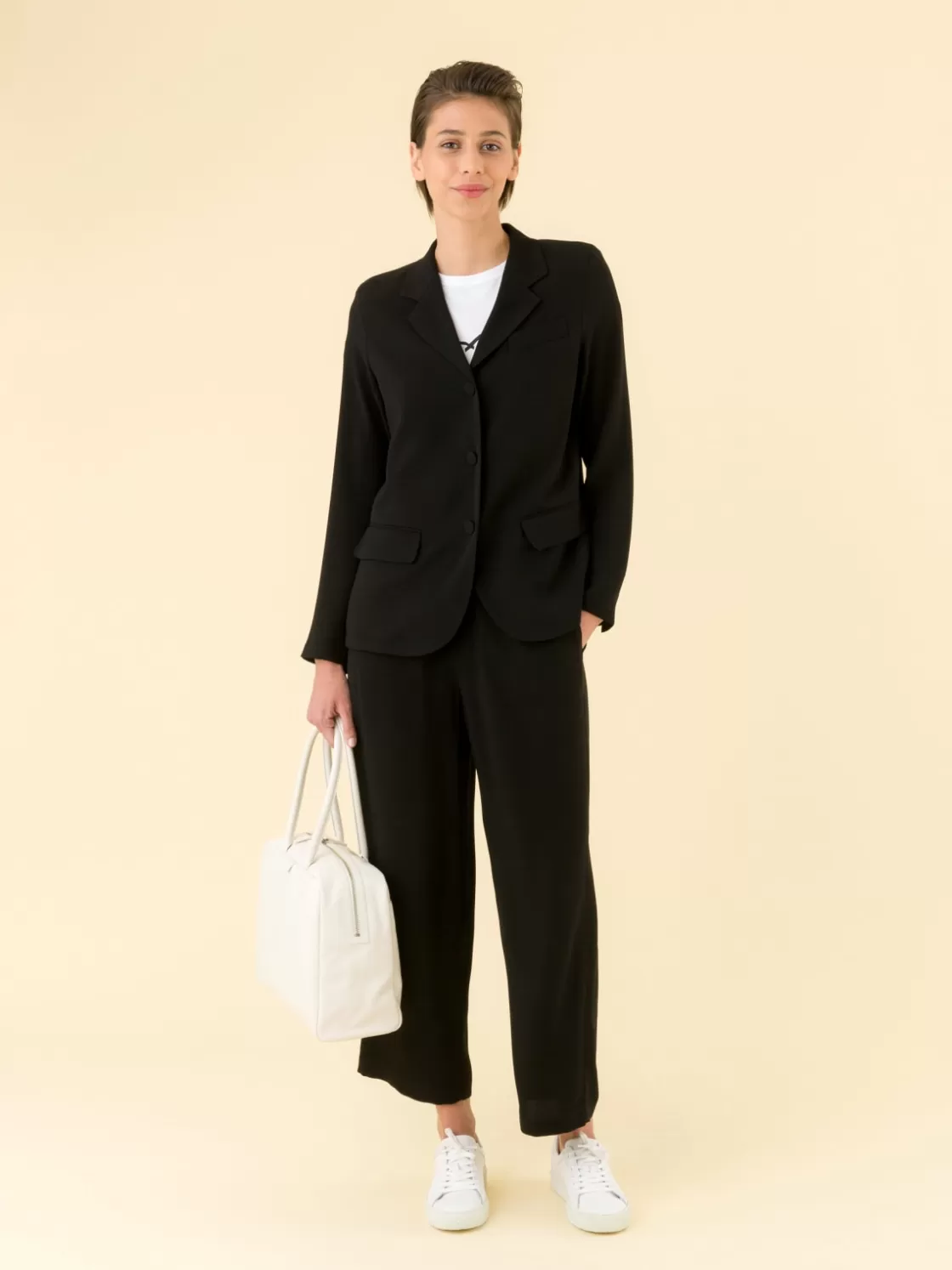 Women agnès b. Pants & Jeans<Black Tricaetate And Polyester Trousers