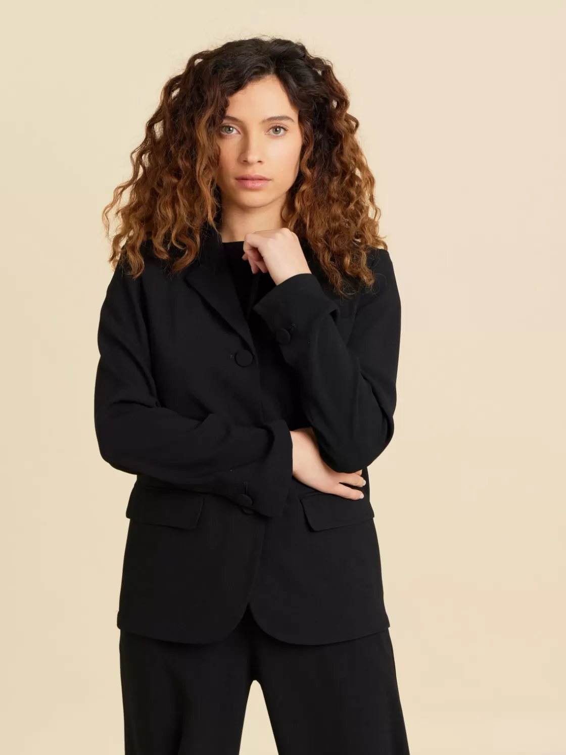 Women agnès b. Jackets & Coats<Black Unlined Crepe Suit Jacket