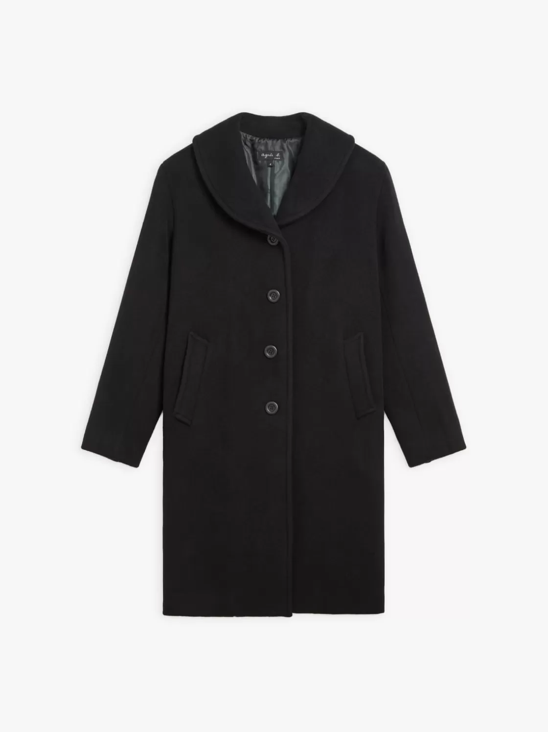 Women agnès b. Jackets & Coats<Black Wool Coat With Photo Lining