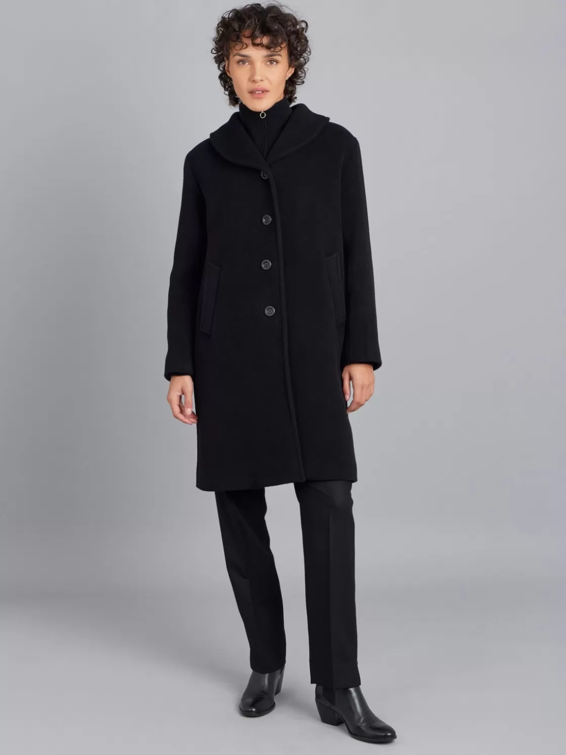 Women agnès b. Jackets & Coats<Black Wool Coat With Photo Lining