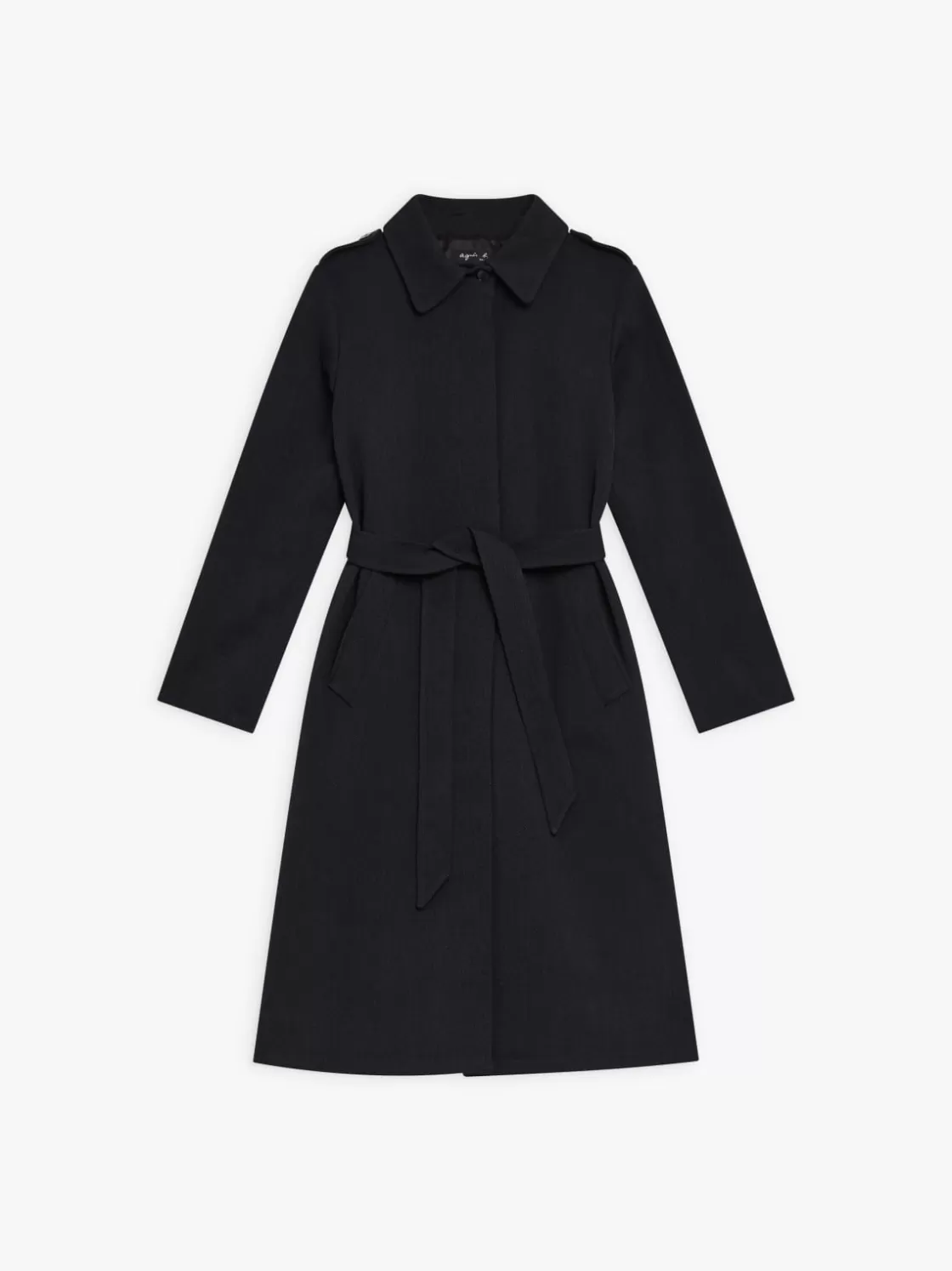 Women agnès b. Jackets & Coats<Black Wool Tricotine Trench Coat