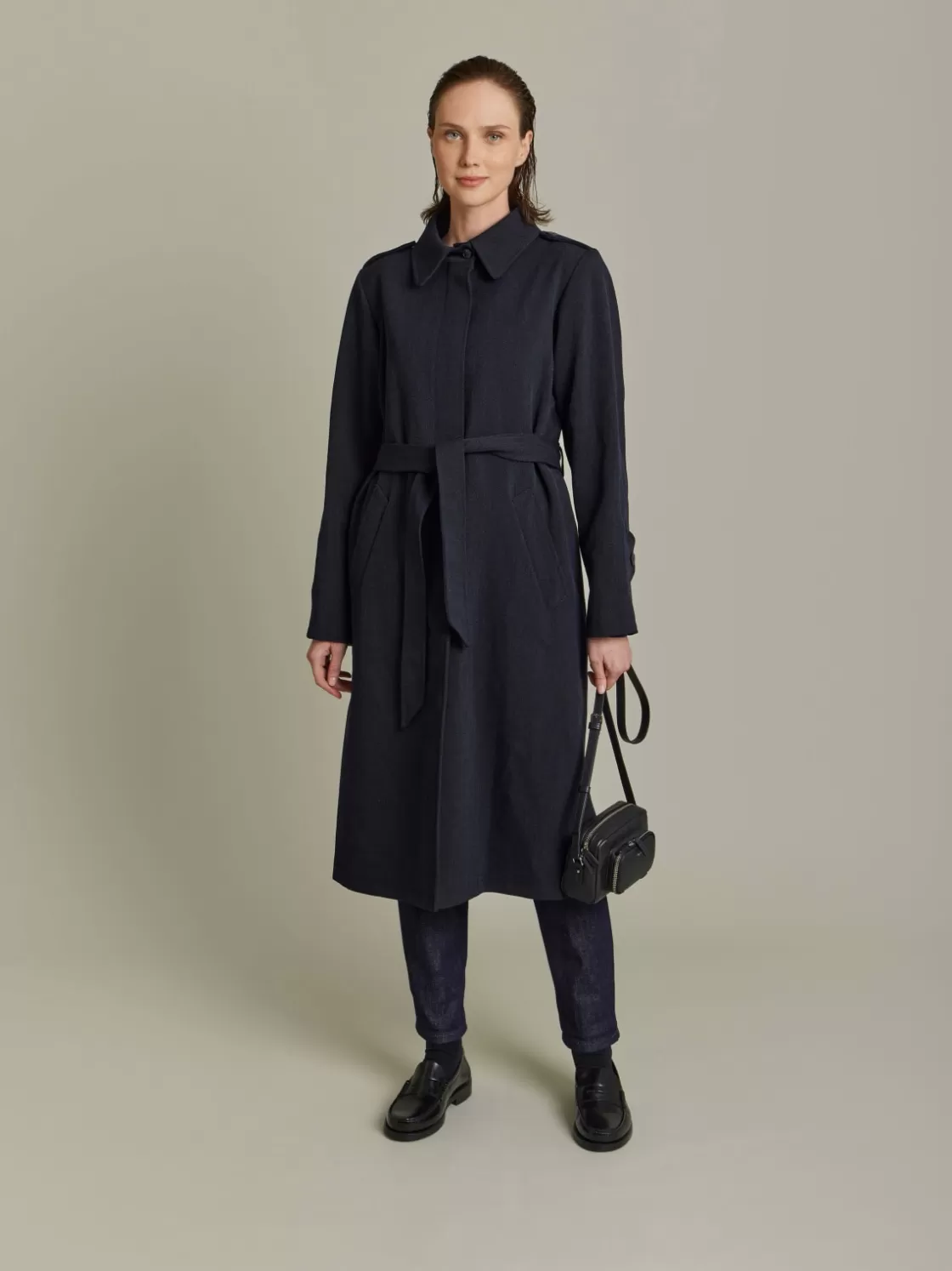 Women agnès b. Jackets & Coats<Black Wool Tricotine Trench Coat