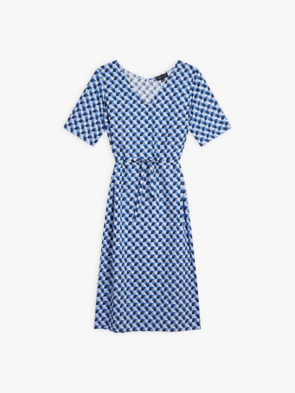 Women agnès b. Dresses<Blue Blue Cotton Geometric Print Fée Dress