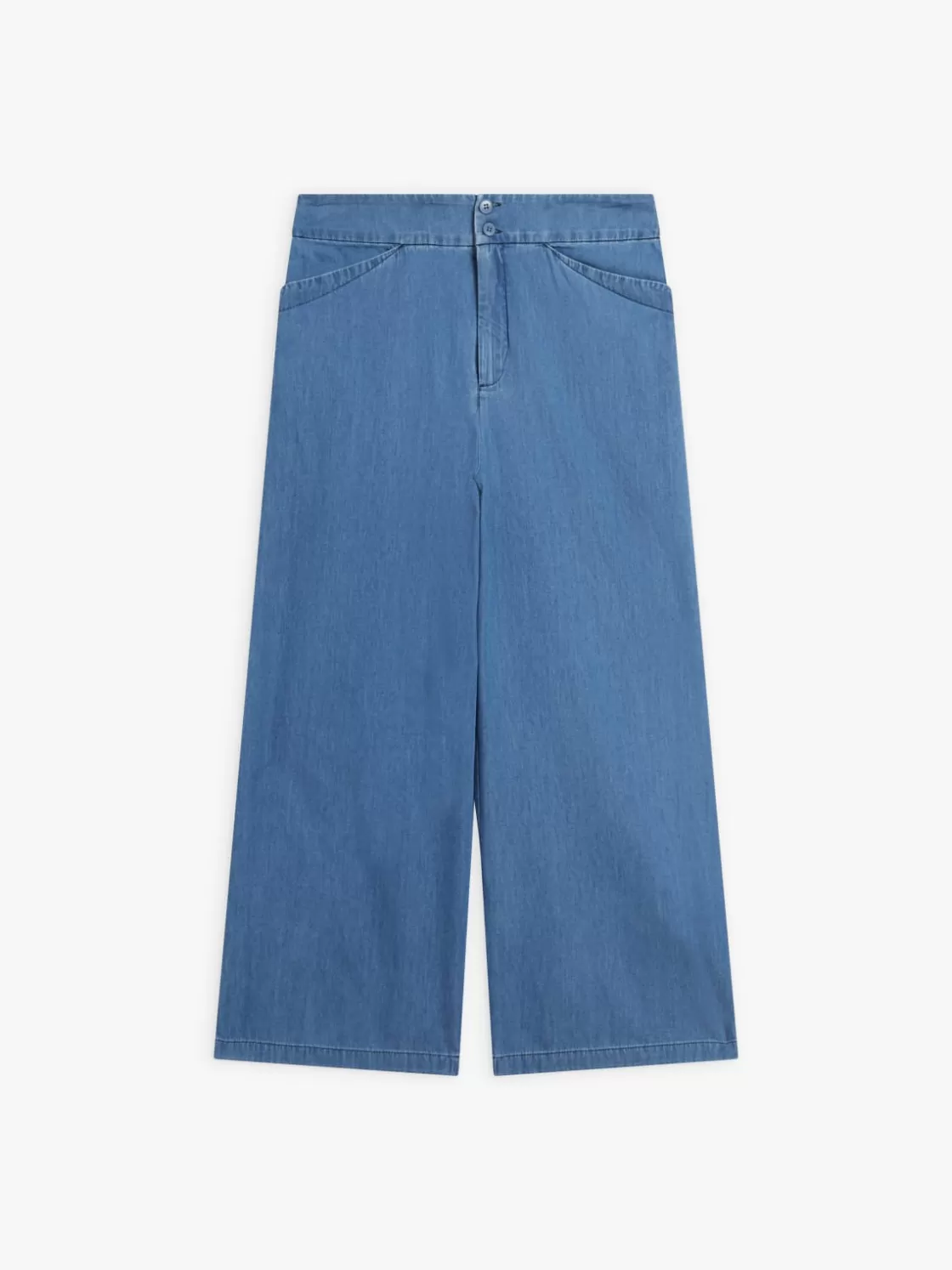 Women agnès b. Pants & Jeans<Blue Cotton High-waisted Cropped Pants