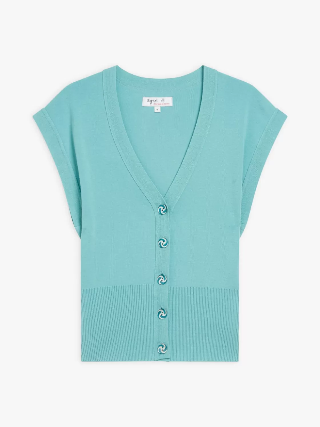 Women agnès b. Cardigans<Blue Cotton Jersey Joke Waistcoat