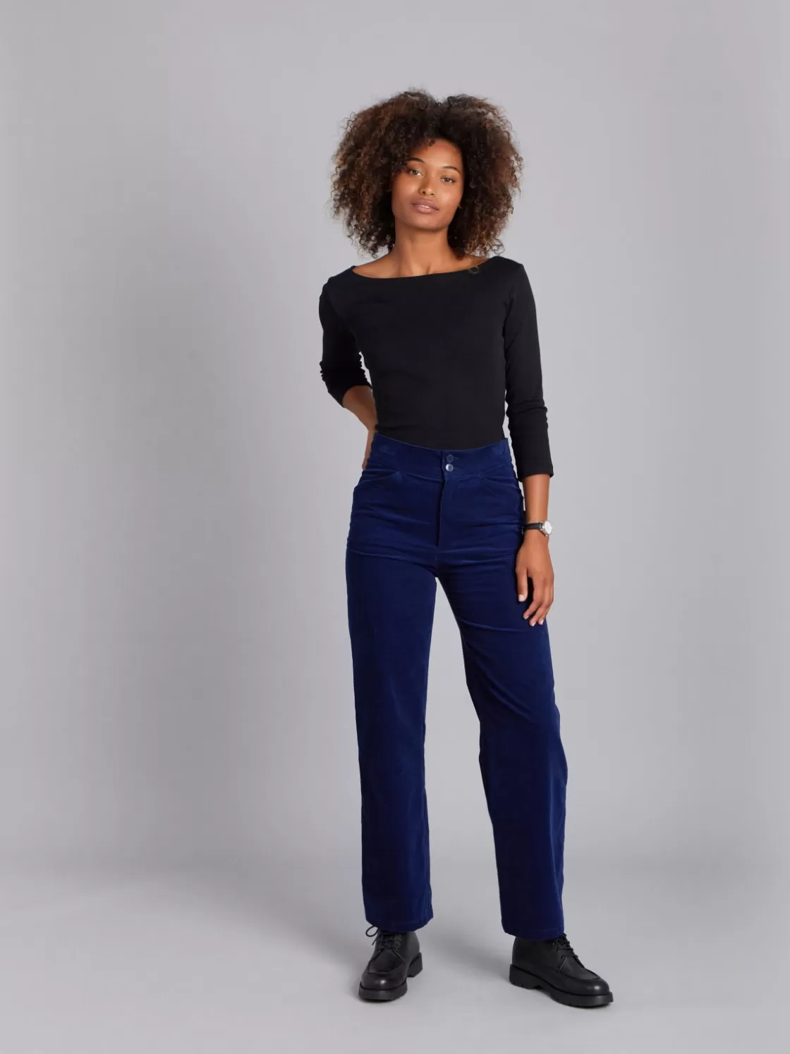 Women agnès b. Pants & Jeans<Blue Cotton Jersey Straight-cut Chinois Pants