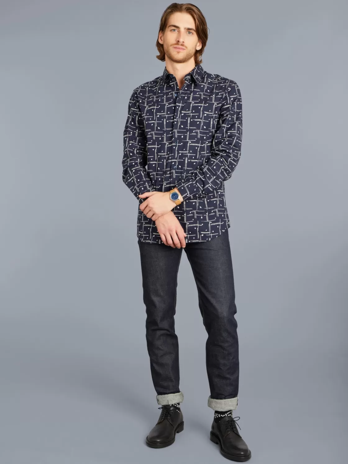 agnès b. Shirts<Blue Cotton Long-sleeve Thomas Shirt