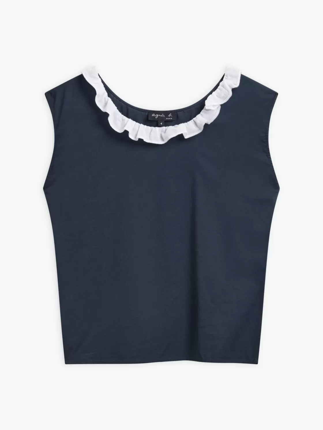 Women agnès b. Tops & Shirts<Blue Cotton Ruffled Neck Top