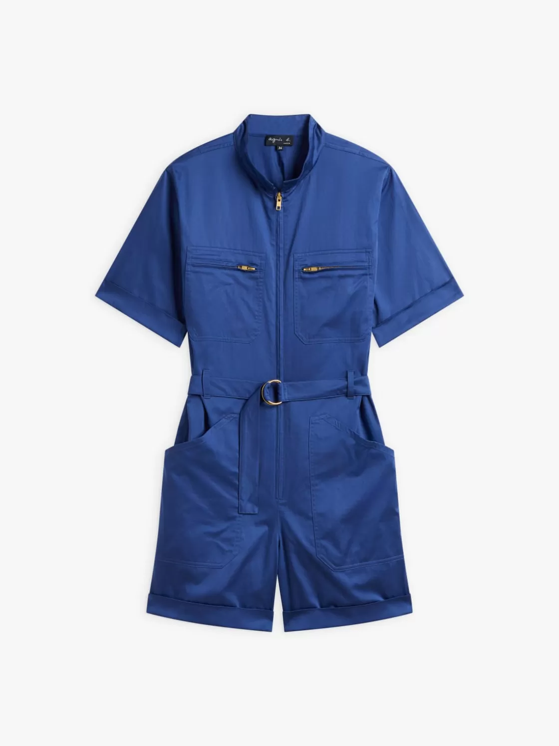 Women agnès b. Jumpsuits | Pants & Jeans<Blue Cotton Satin Short Jumpsuit