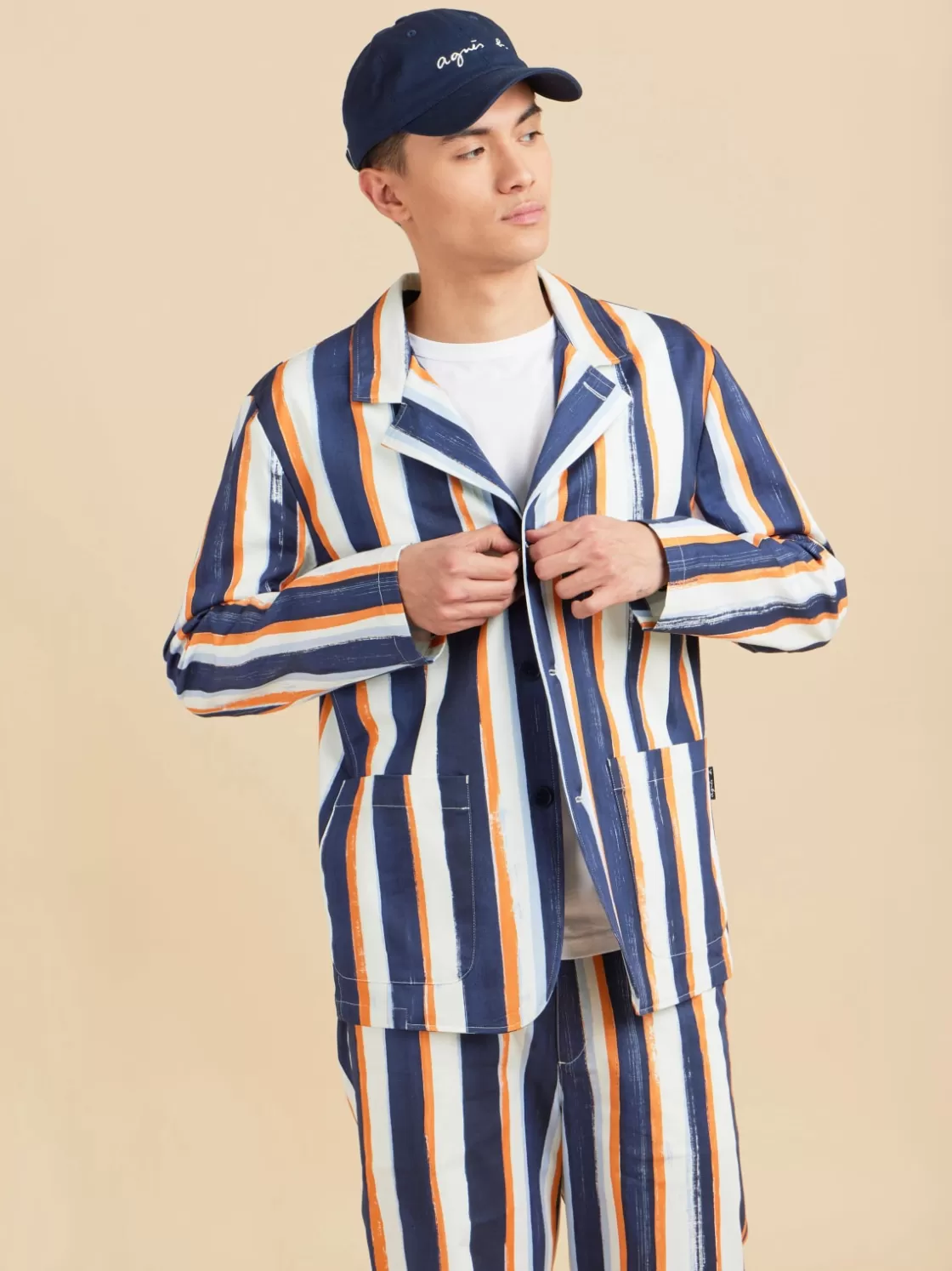 agnès b. Jackets & Coats<Blue Cotton Striped Camisa Jacket