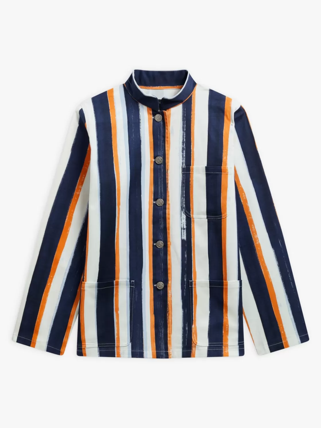 Women agnès b. Jackets & Coats<Blue Cotton Striped Suhou Jacket