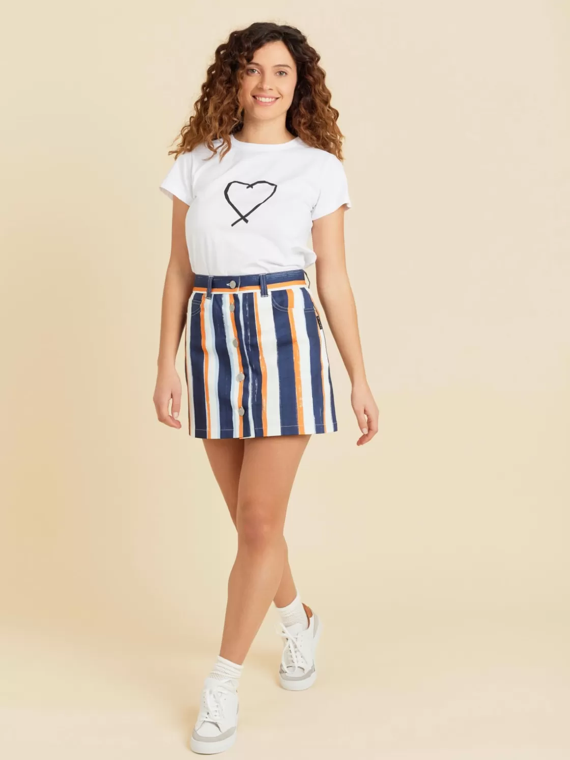 Women agnès b. Skirts & Shorts<Blue Cotton Vertical Stripes Mini Skirt